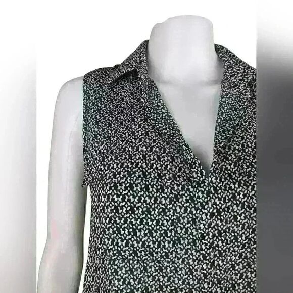 Loft Small Sleeveless Double Breast Pocket Lightweight Summer Jacquard V Neck - Picture 2 of 8